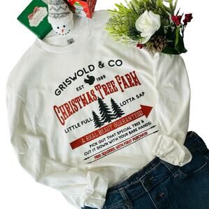 Christmas Holiday Griswold’s Tree Farm Womens Medium White T-Shirt Long Sleeve